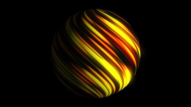 Esfera con líneas brillantes brillantes en la generación de computadora de fondo de procesamiento 3d negro