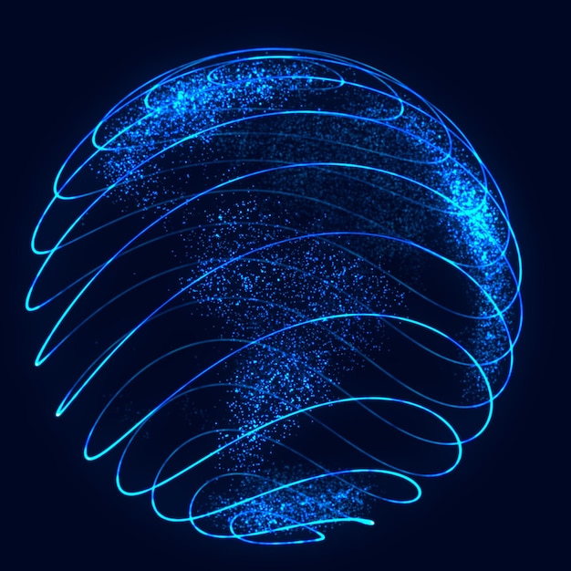 Esfera con líneas de giro Fondo para evento de negocios Tecnología Wireframe Esfera azul renderización 3D