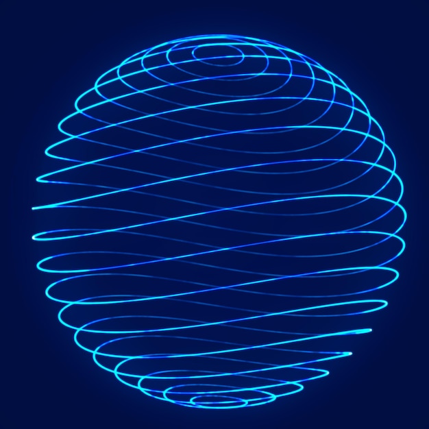 Esfera con líneas de giro Tecnología Wireframe Sfera azul renderizado en 3D