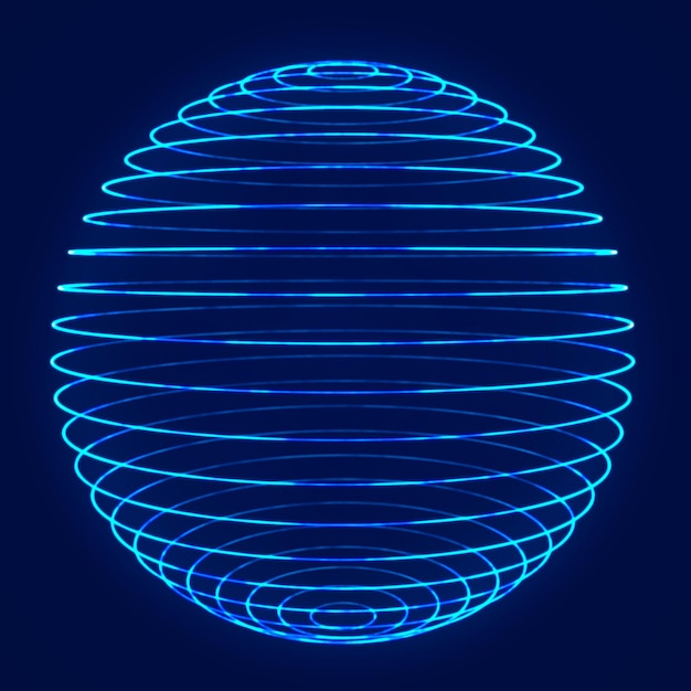 Esfera con líneas de giro Tecnología Wireframe Sfera azul renderizado en 3D