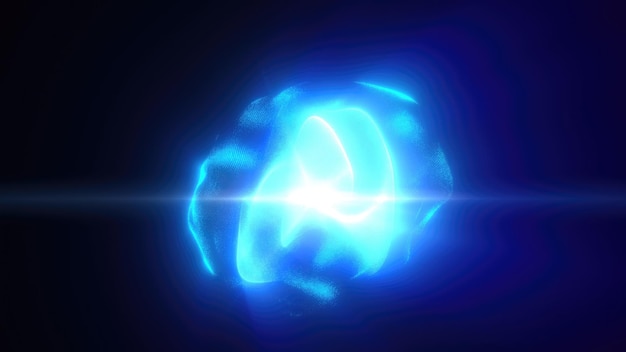 Esfera mágica de energía azul redonda esfera digital de alta tecnología núcleo de rayos de luz líneas de ondas
