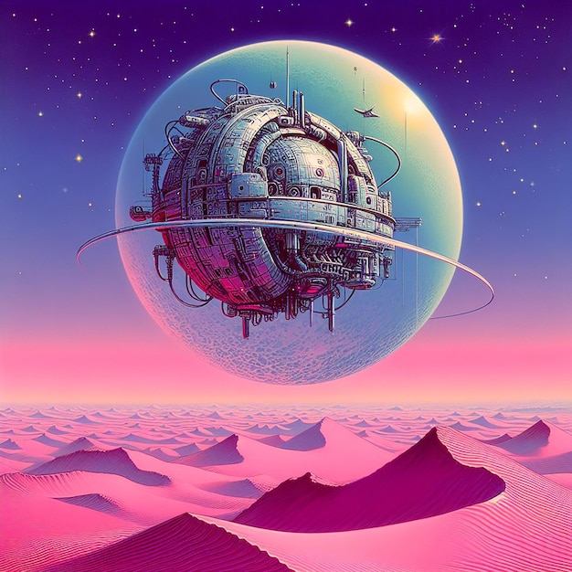 Foto una esfera mecánica flotando sobre un desierto rosado moebius por bing 8