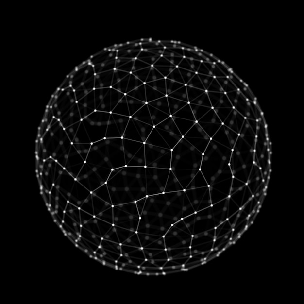 Esfera negra futurista de partículas e linhas Conexão de rede big data Fundo de tecnologia abstrata renderização em 3d