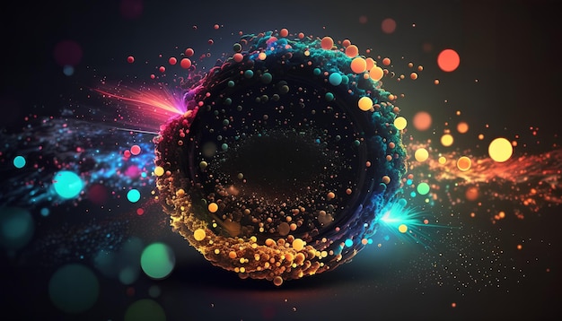 Una esfera negra con puntos coloridos y la palabra bola en ella