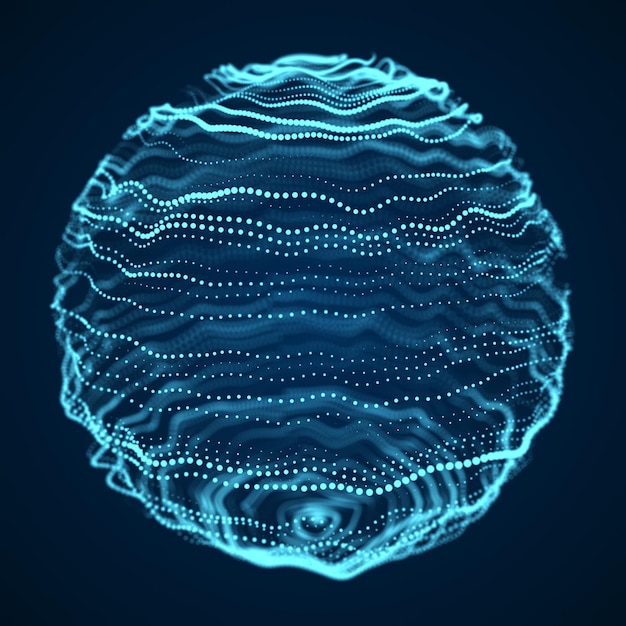 Esfera de partículas brillantes y con efecto de explosión Visualización de grandes datos Elementos de ciencia ficción modernos que consisten en puntos Ilustración de tecnología Representación 3d