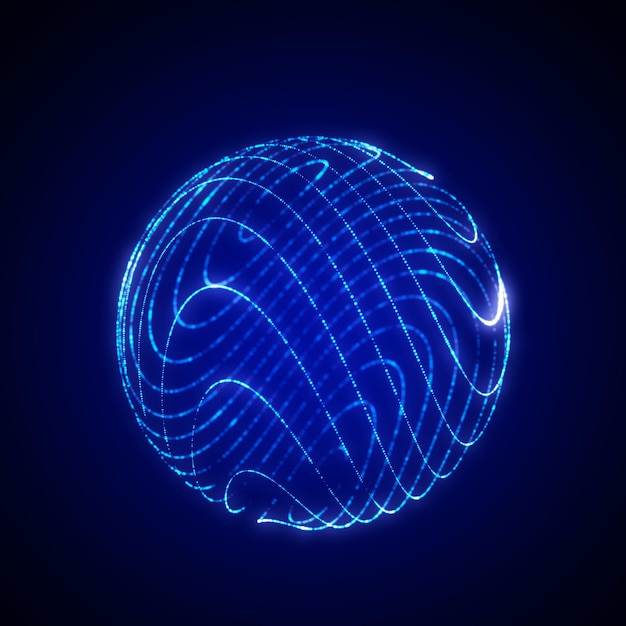 Esfera de partículas en el ciberespacio Flujo dinámico de impulso de energía de energía global Representación 3D de estilo de tecnología futurista