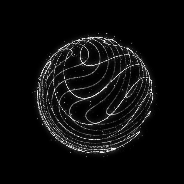 Esfera de partículas en el ciberespacio Flujo dinámico de impulso de energía de energía global Representación 3D de estilo de tecnología futurista