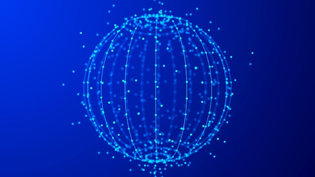 Esfera con partículas de información en movimiento Tecnología de comunicación global Representación 3D
