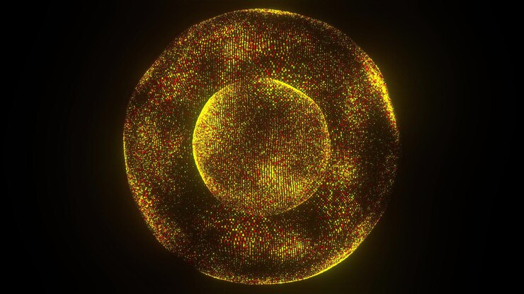 Foto esfera de partículas de oro generada por computadora
