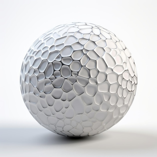 Esfera poligonal metálica 3d en superficie blanca con superficies texturizadas en negrita