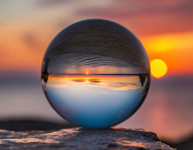 Una esfera con una puesta de sol en el fondo