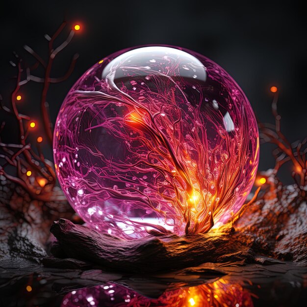 una esfera púrpura con la palabra púrpura en ella