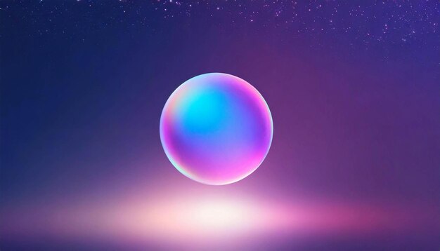 Foto esfera redonda de gradiente holográfico bola brilhante luz de néon ultravioleta espaço em branco