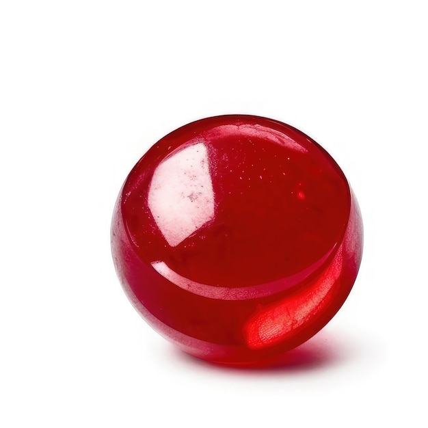 Una esfera roja brillante con un reflejo del sol en ella.