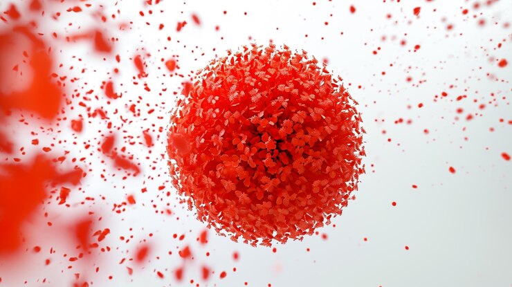 Foto una esfera roja compuesta de formas rojas más pequeñas que se desintegran en partículas