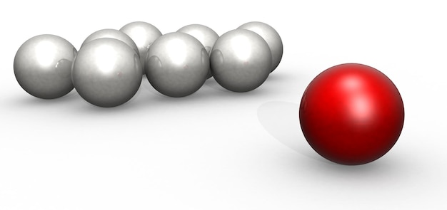 Esfera roja con grupo de esfera cromada Concepto de liderazgo