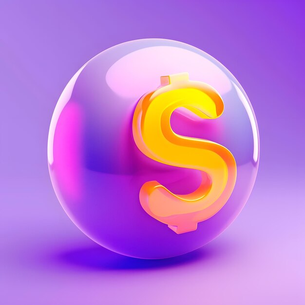 Foto esfera transparente 3d com sinal de dólar isolado em fundo violeta