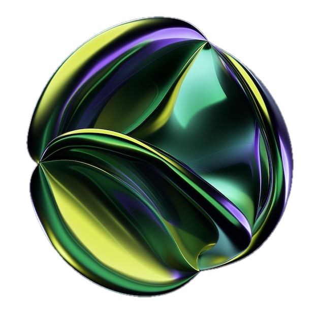 una esfera verde y amarilla con un diseño púrpura y verde