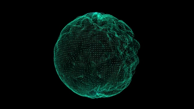 Esfera verde futurista hecha de partículas Estructura de conexión de red global Visualización de grandes datos Representación 3D