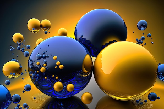 Las esferas amarillas y azules brillan contra un fondo abstracto