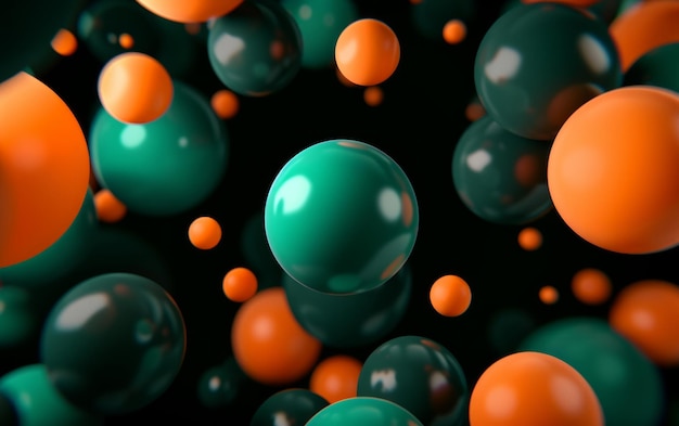 Foto las esferas circulares verdes y naranjas se superponen contra un fondo oscuro sólido creando una composición dinámica y vibrante