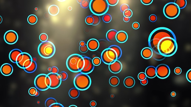 Esferas de colores y trazo generado por computadora 3d renderizado fondo abstracto de partículas redondas