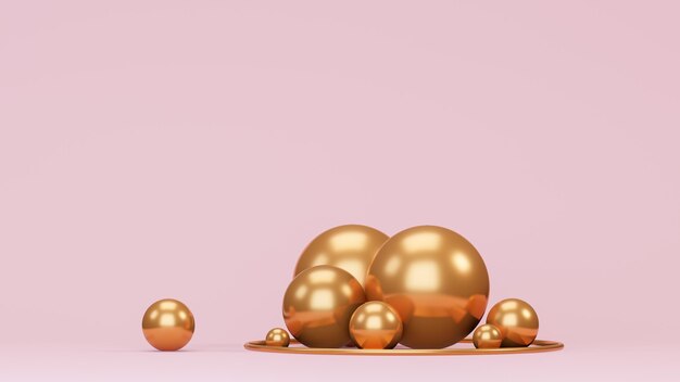 esferas doradas sobre fondo rosa 3d render