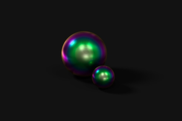 Esferas con la representación 3d de fondo oscuro de superficie colorida
