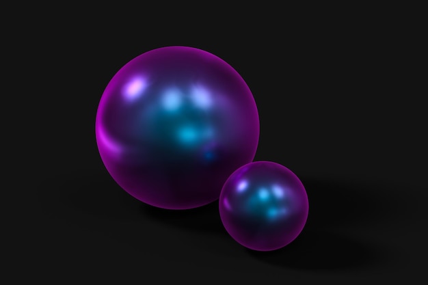 Esferas con la representación 3d de fondo oscuro de superficie colorida