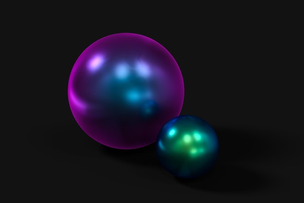 Esferas con la representación 3d de fondo oscuro de superficie colorida