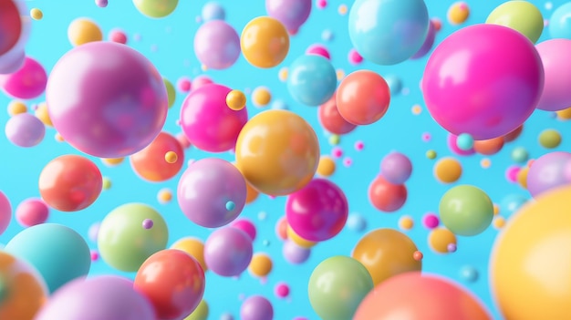 Esferas voladoras multicolores de diferentes tamaños con bolas mates de arco iris de colores Fondo moderno