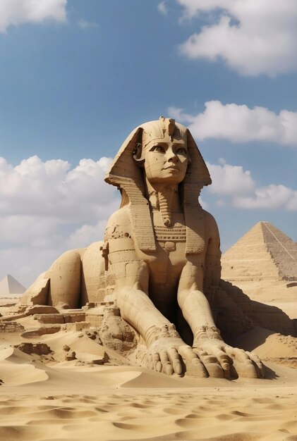 Esfinge com pirâmides egípcias no deserto