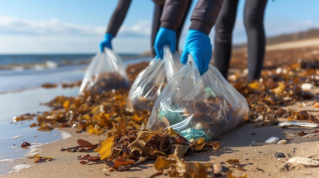 Esforços de limpeza de praias para combater a poluição marinha