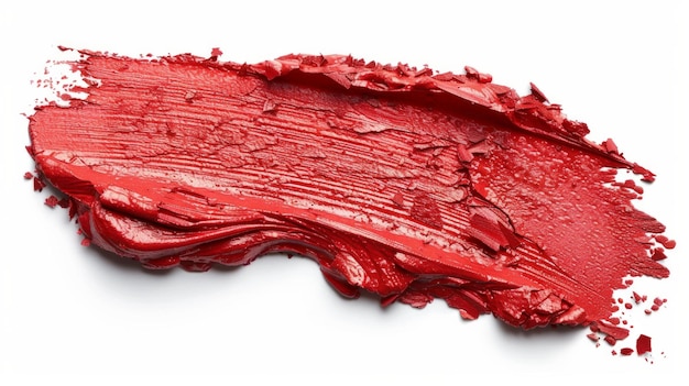 Esfregaço de batom amostra vermelha brilhante isolada em textura cremosa branca traço cosmético ousado de alto detalhe AI generativo
