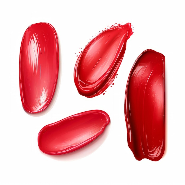 Esfregaço de batom vermelho Elemento para design cosmético de beleza Vista superior de esfregaços de creme em fundo branco