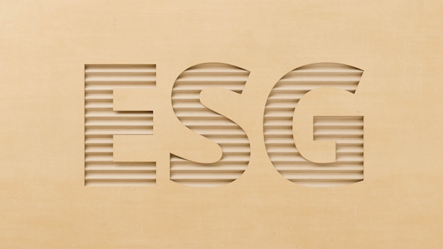 ESG-Pappausschnitt-Text, neues umweltfreundliches und recyceltes Geschäftstrendkonzept, Zukunftsinvestitionsidee für grüne Energie