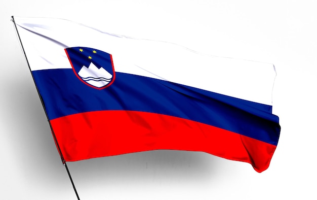 Eslovenia 3D ondeando bandera y fondo blanco Imagen