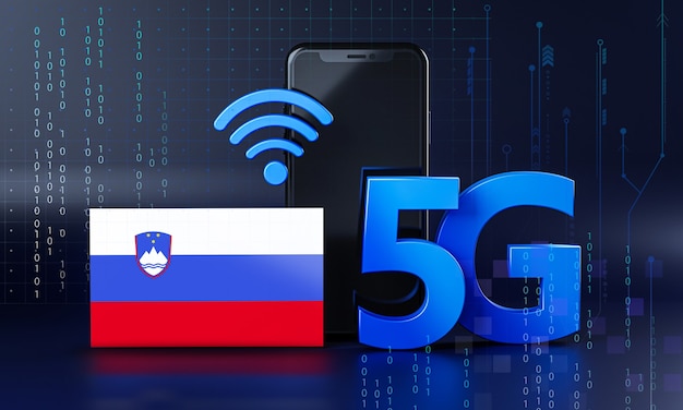 Eslovenia lista para el concepto de conexión 5G. Fondo de tecnología de teléfono inteligente de renderizado 3D