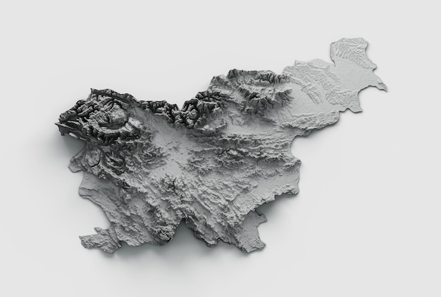 Eslovenia Mapa Relieve sombreado Mapa de altura de color sobre fondo blanco Ilustración 3d