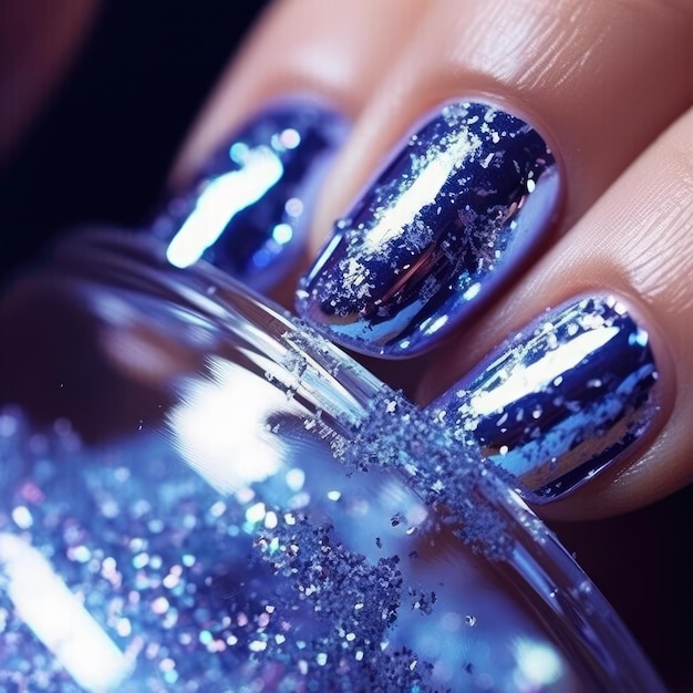 Esmalte de uñas con un color azul brillante.