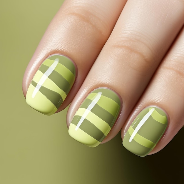 Foto esmalte de uñas verde irregular con rayas de color natural