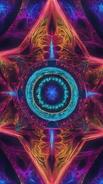 Foto esoteruc magia neón brillante geométrico mandala fantasía fractal fondo abstracto