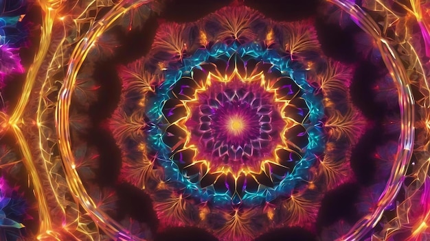 Esoteruc magisches Neon leuchtend geometrisches Mandala Fantasie Fraktal abstrakter Hintergrund