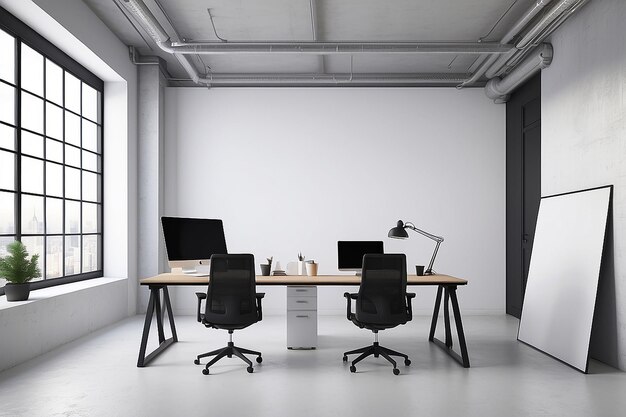 Espacio abierto blanco para oficinas interior de pared simulada