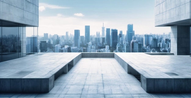 Un espacio al aire libre con vistas a una ciudad y el horizonte