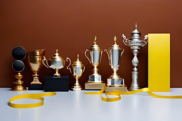 Espacio en blanco para texto con cinta de trofeos y medallas que rodean el fondo de color