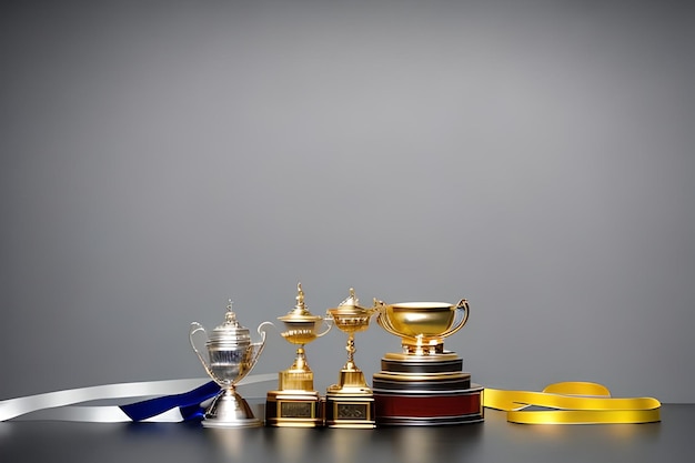 Espacio en blanco para texto con cinta de trofeos y medallas que rodean el fondo de color