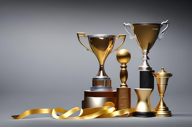 Espacio en blanco para texto con cinta de trofeos y medallas que rodean el fondo de color