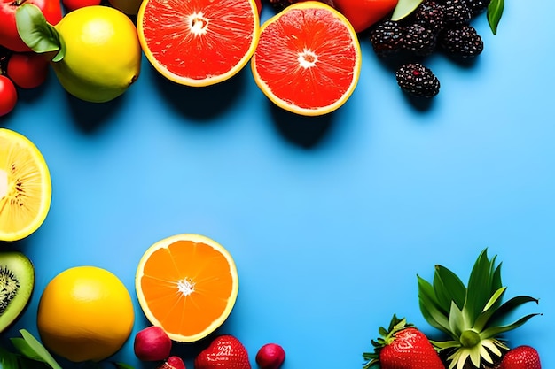 Espacio en blanco para texto con frutas que rodean el fondo de color