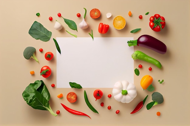 Espacio en blanco para texto con verduras alrededor.